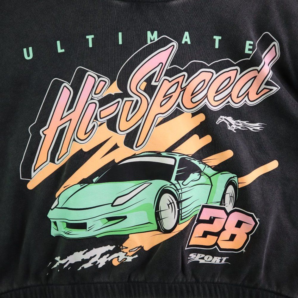 Divided HM Sweatshirt Womens Large Gray Cropped 80s Retro Car Racing Hi Speed - Picture 3 of 14